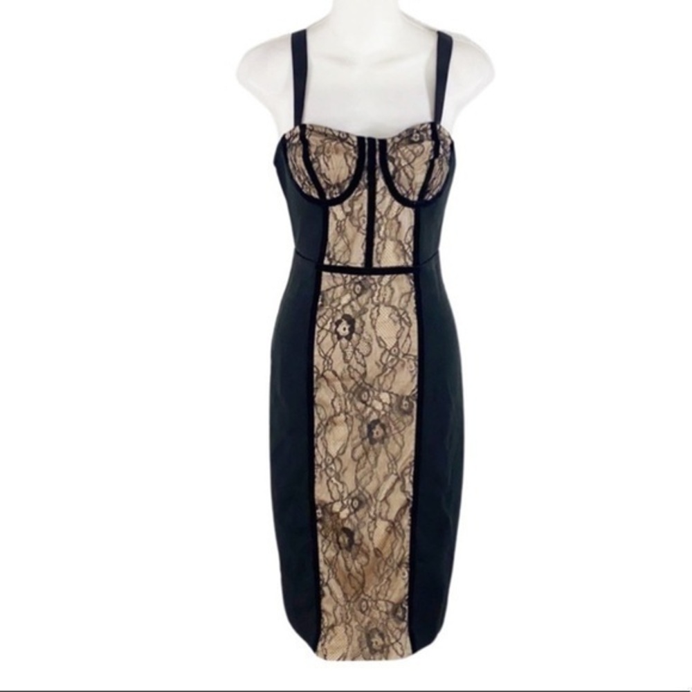 NWT River Island corset detail black lace dress 4 GG26
